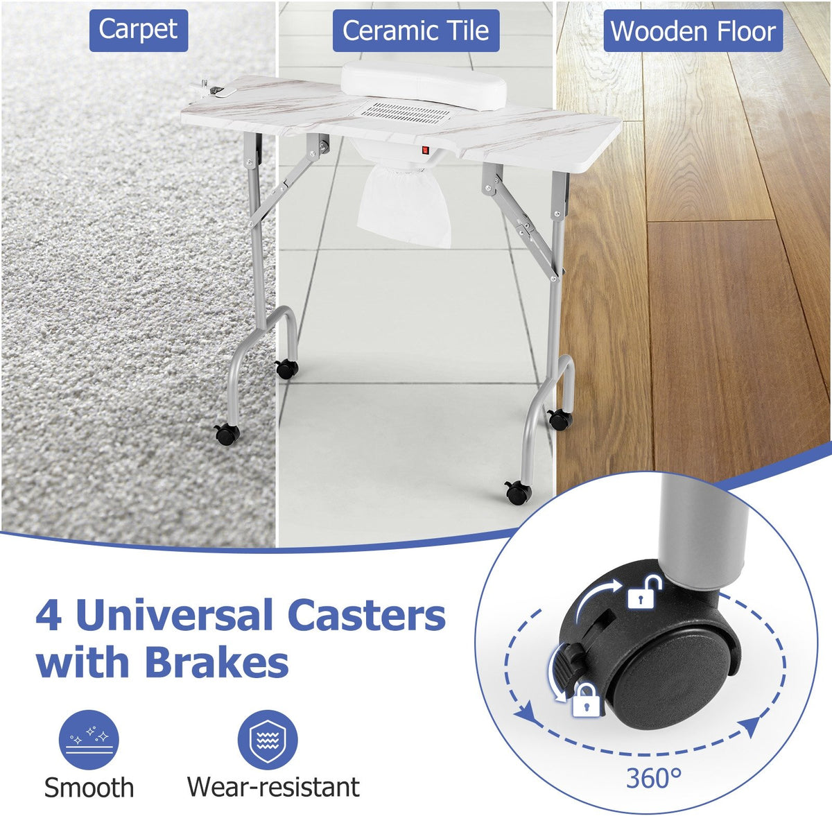 Folding Manicure Nail Table with Electric Dust Collector-White view 7