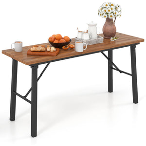 Folding Picnic Table Acacia Wood Dining Table with Metal Frame for Indoor Outdoor Activities