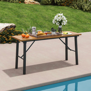 Folding Picnic Table Acacia Wood Dining Table with Metal Frame for Indoor Outdoor Activities view 3