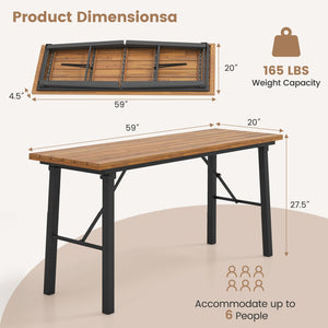 Folding Picnic Table Acacia Wood Dining Table with Metal Frame for Indoor Outdoor Activities view 5