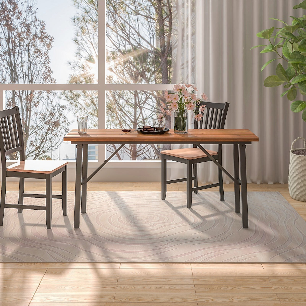 Folding Picnic Table Acacia Wood Dining Table with Metal Frame for Indoor Outdoor Activities view 6