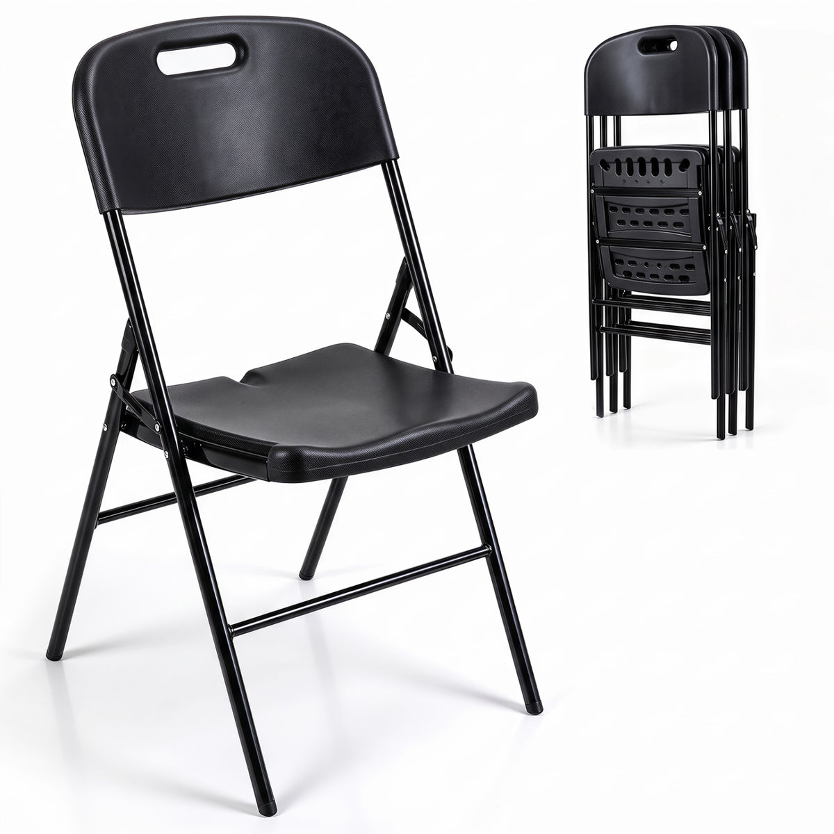 Folding Plastic Chairs 4 Pack w/ HDPE Backrest & Seat 330 LBS for Indoor Outdoor Events-Black