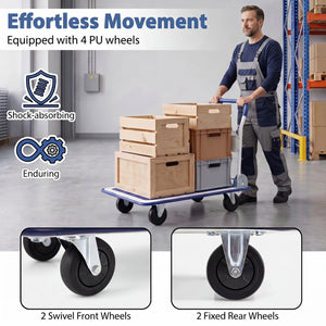 Folding Platform Hand Truck with 4 Wheels & Collapsible Bed for Moving Warehouse-Blue view 6