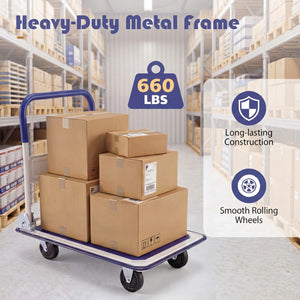 Folding Platform Hand Truck with 4 Wheels & Collapsible Bed for Moving Warehouse-Blue view 7