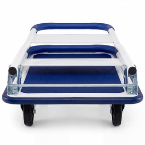 Folding Platform Hand Truck with Collapsible Bed & 4 Wheels for Moving Warehouse-Blue view 4
