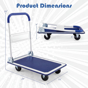 Folding Platform Hand Truck with Collapsible Bed & 4 Wheels for Moving Warehouse-Blue view 5