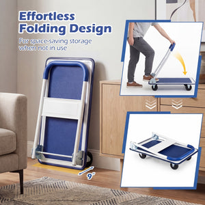Folding Platform Hand Truck with Collapsible Bed & 4 Wheels for Moving Warehouse-Blue view 8