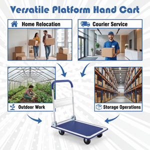 Folding Platform Hand Truck with Collapsible Bed & 4 Wheels for Moving Warehouse-Blue view 9