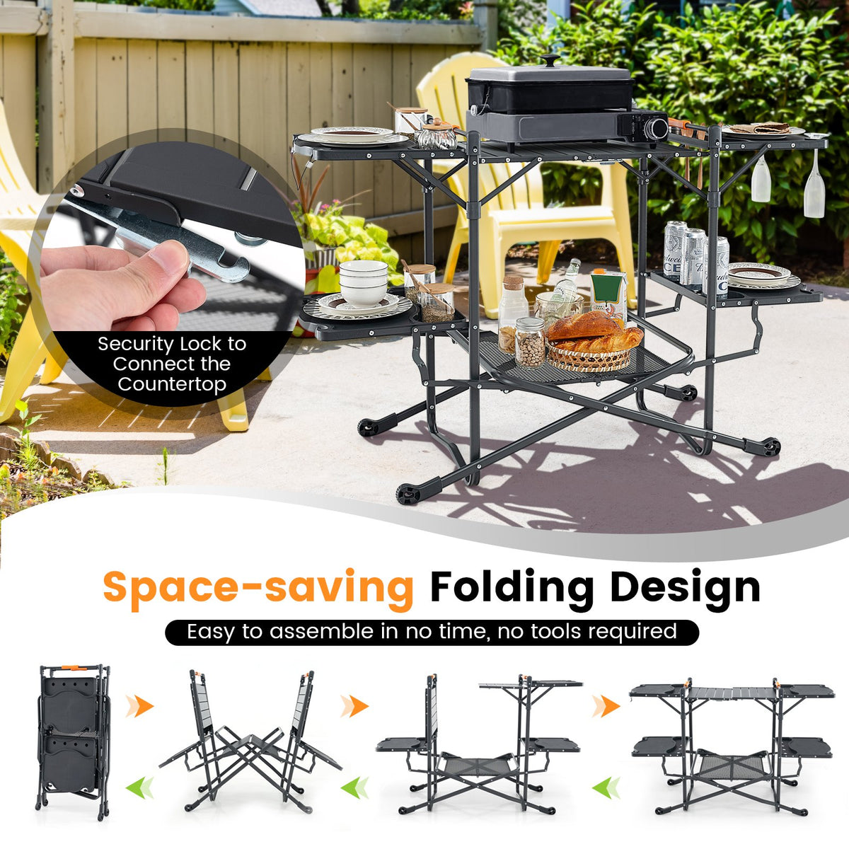Folding Portable Outdoor Cook Station with Heat-Resistant Aluminum Tabletop view 9