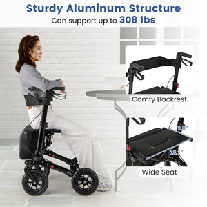 Folding Rollator Walker for Seniors with Seat for All Terrain-Black view 8