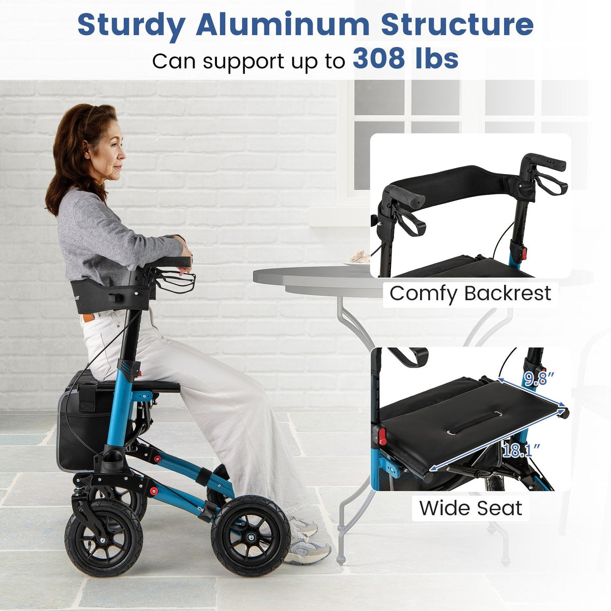 Folding Rollator Walker for Seniors with Seat for All Terrain-Navy view 7