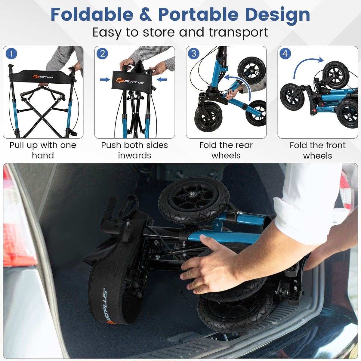 Folding Rollator Walker for Seniors with Seat for All Terrain-Navy view 9