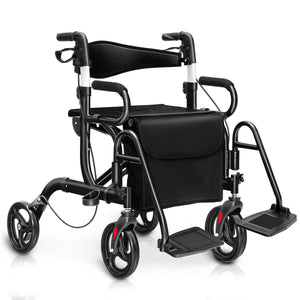 Folding Rollator Walker with 8-inch Wheels and Seat-Black