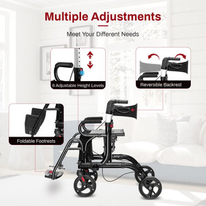 Folding Rollator Walker with 8-inch Wheels and Seat-Black view 7