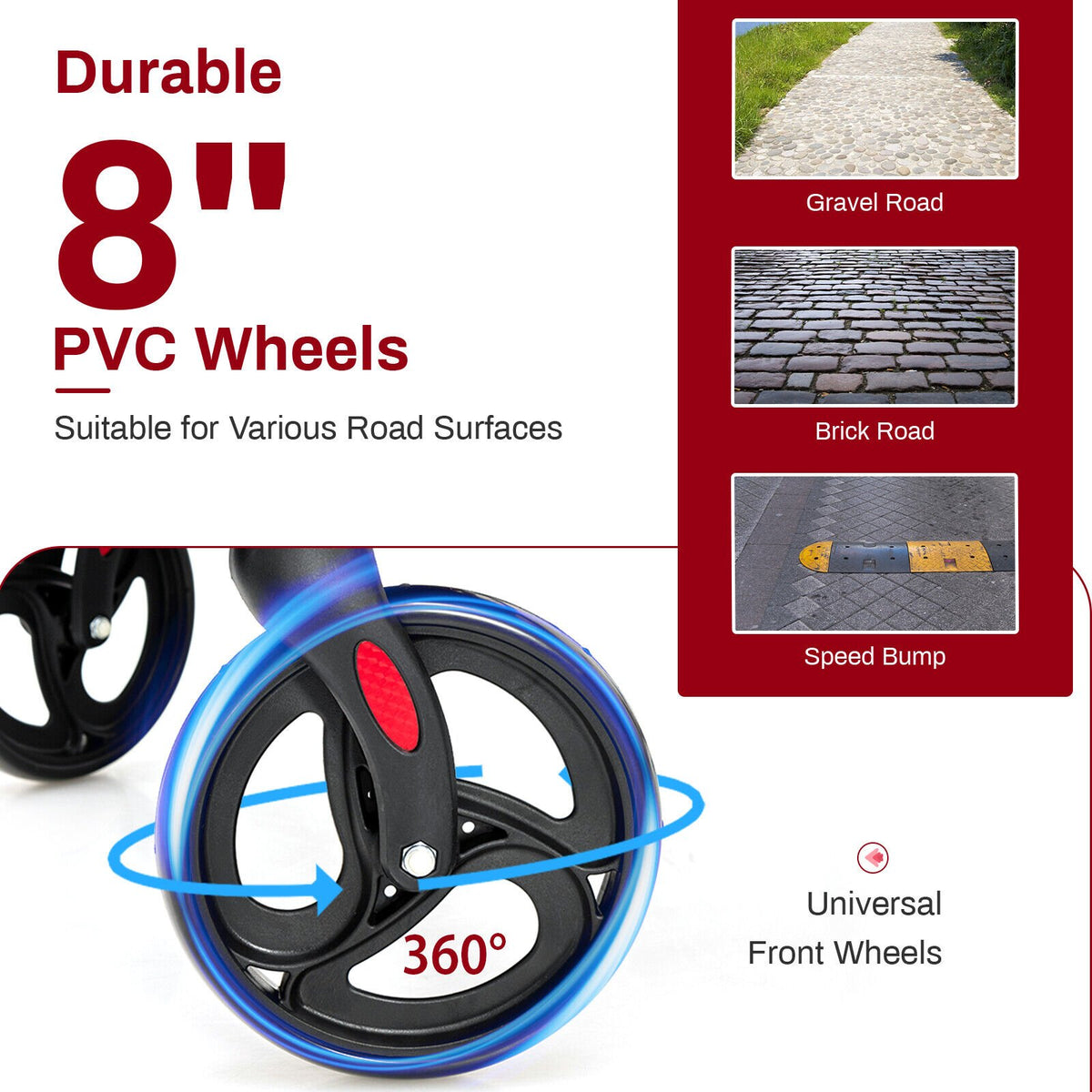 Folding Rollator Walker with 8-inch Wheels and Seat-Black view 9
