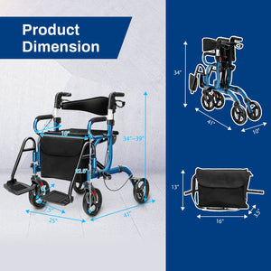 Folding Rollator Walker with 8-inch Wheels and Seat-Navy view 3