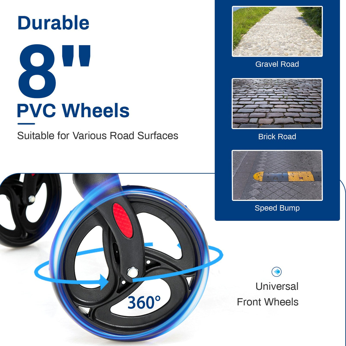 Folding Rollator Walker with 8-inch Wheels and Seat-Navy view 8