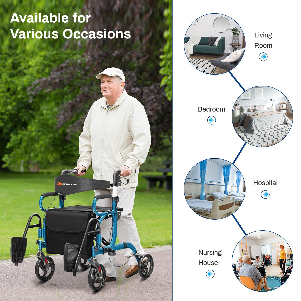 Folding Rollator Walker with 8-inch Wheels and Seat-Navy view 9