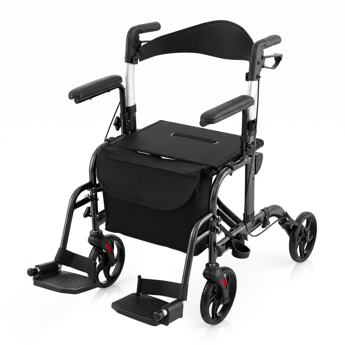 Folding Rollator Walker with Seat and Wheels Supports up to 300 lbs-Black