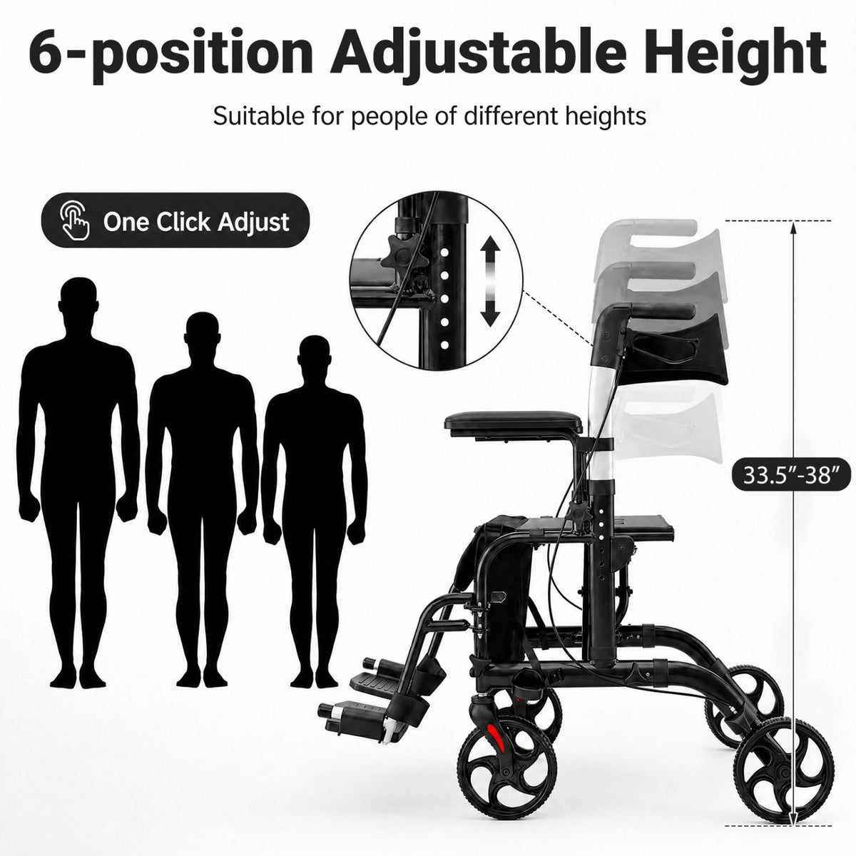 Folding Rollator Walker with Seat and Wheels Supports up to 300 lbs-Black view 6
