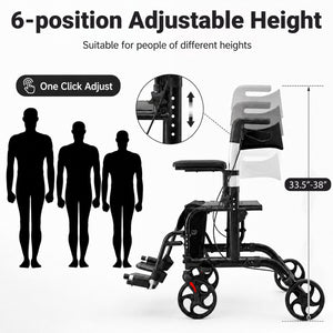Folding Rollator Walker with Seat and Wheels Supports up to 300 lbs-Black view 6