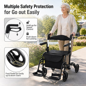 Folding Rollator Walker with Seat and Wheels Supports up to 300 lbs-Black view 9