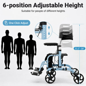Folding Rollator Walker with Seat and Wheels Supports up to 300 lbs-Navy view 6