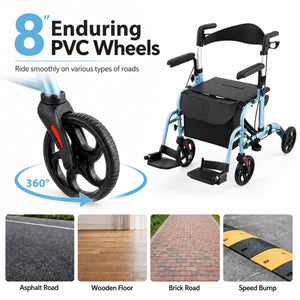 Folding Rollator Walker with Seat and Wheels Supports up to 300 lbs-Navy view 7