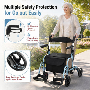Folding Rollator Walker with Seat and Wheels Supports up to 300 lbs-Navy view 9