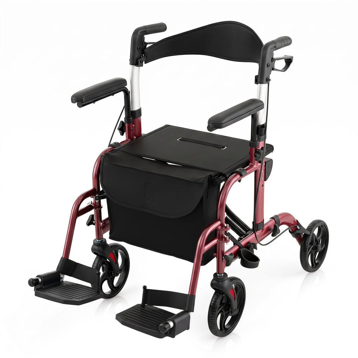 Folding Rollator Walker with Seat and Wheels Supports up to 300 lbs-Red