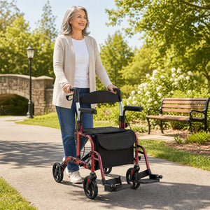 Folding Rollator Walker with Seat and Wheels Supports up to 300 lbs-Red view 2
