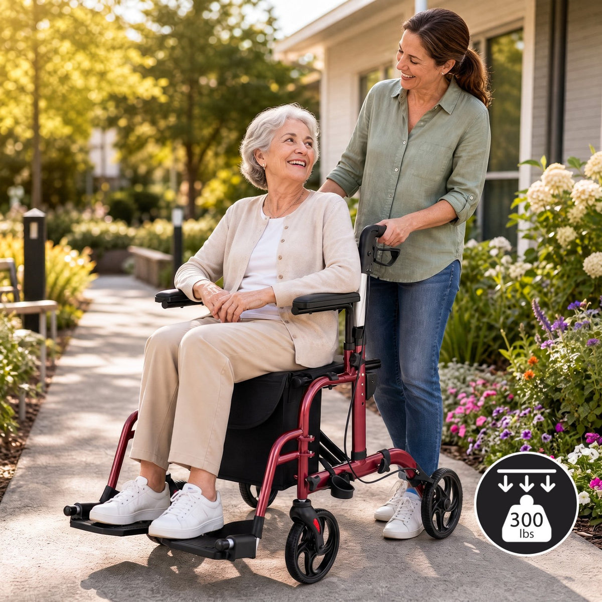 Folding Rollator Walker with Seat and Wheels Supports up to 300 lbs-Red view 3