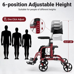 Folding Rollator Walker with Seat and Wheels Supports up to 300 lbs-Red view 6