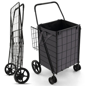 Folding Rolling Shopping Cart with Waterproof Liner and Basket-Black view 4