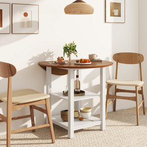 Folding Round Dining Table Drop Leaf Table with 2 Shelves for Small Spaces-White view 6