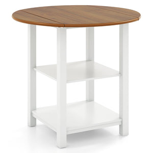 Folding Round Dining Table Drop Leaf Table with 2 Shelves for Small Spaces-White view 7