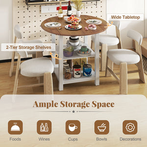 Folding Round Dining Table Drop Leaf Table with 2 Shelves for Small Spaces-White view 8