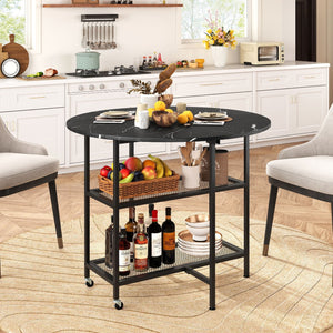Folding Round Dining Table with Lockable Wheels-Black view 3