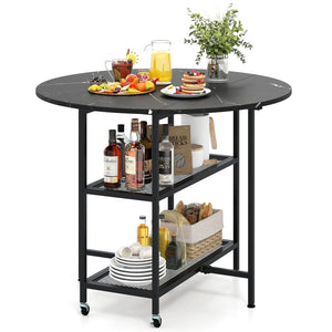 Folding Round Dining Table with Lockable Wheels-Black view 4