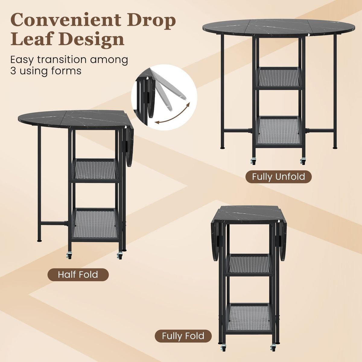 Folding Round Dining Table with Lockable Wheels-Black view 8
