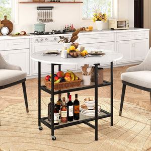 Folding Round Dining Table with Lockable Wheels-White view 2