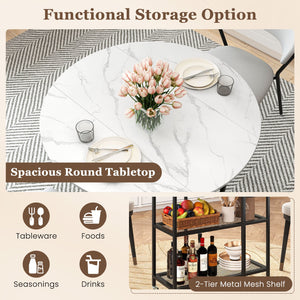 Folding Round Dining Table with Lockable Wheels-White view 6