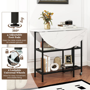 Folding Round Dining Table with Lockable Wheels-White view 8