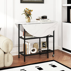Folding Round Dining Table with Lockable Wheels-White view 9