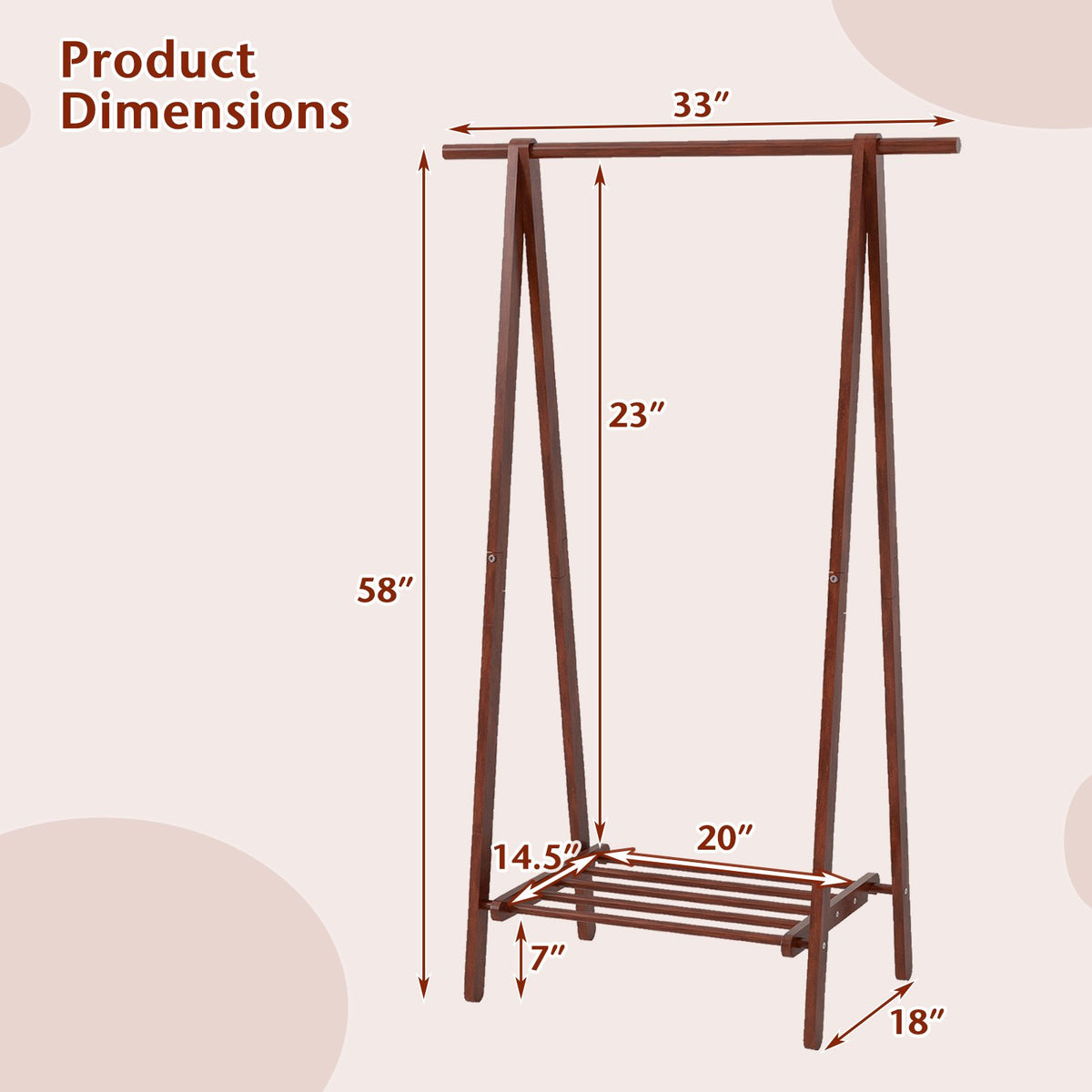Folding Rubber Wood Clothes Hanging Rack Standing Garment Rack with Bottom Storage Shelf-Walnut view 5