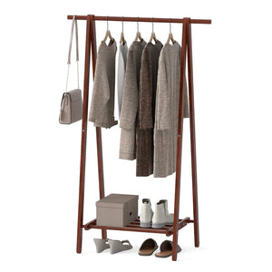 Folding Rubber Wood Clothes Hanging Rack Standing Garment Rack with Bottom Storage Shelf-Walnut view 7