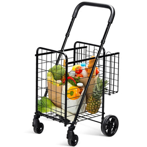 Folding Shopping Cart Basket Rolling Trolley with Adjustable Handle-Black view 6