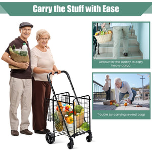 Folding Shopping Cart Basket Rolling Trolley with Adjustable Handle-Black view 7