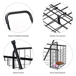 Folding Shopping Cart Basket Rolling Trolley with Adjustable Handle-Black view 8
