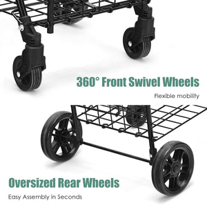 Folding Shopping Cart Basket Rolling Trolley with Adjustable Handle-Black view 9